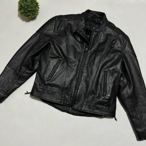 Leather King Black Genuine Leather Padded Armored Biker Motorcycle Jacket Men 48